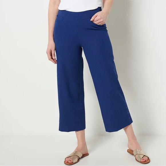 Isaac Mizrahi Live! Petite 24/7 Stretch Crop Wide Pants Pitch Black 30 New